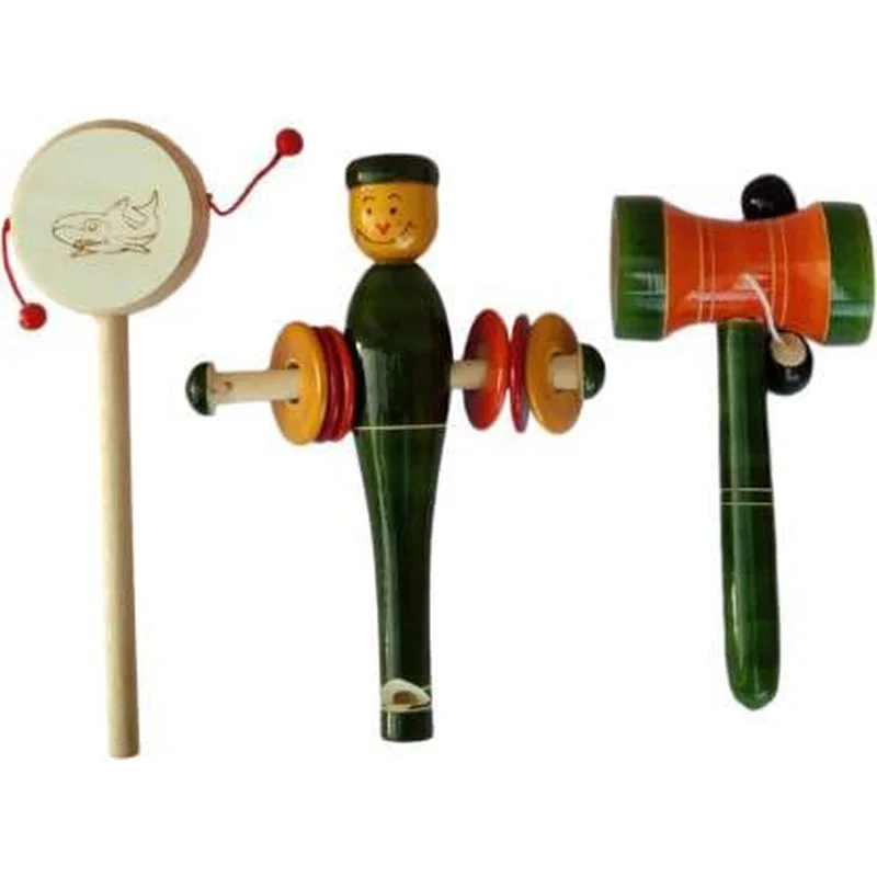 Wooden Rattles for Baby - Set of 3 pcs - multicolor