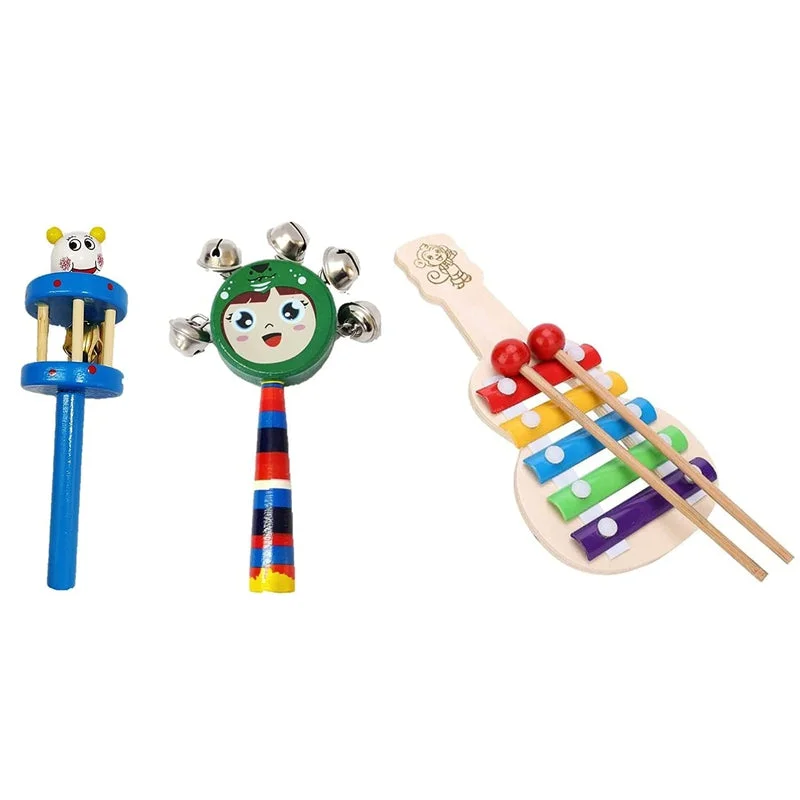 Wooden Rattles for Baby- set of 3 pcs - Multicolor - Discover Sounds