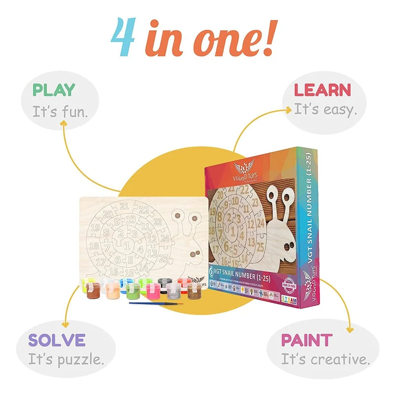 26 Piece STEAM-Based Snail Number Puzzle with Paint and Brush - Educational and Creative Gift for Kids